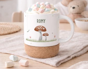 Personalized mug with cork base for girls, children's mug with custom print, children's cup with name, birthday gift for children hellomini