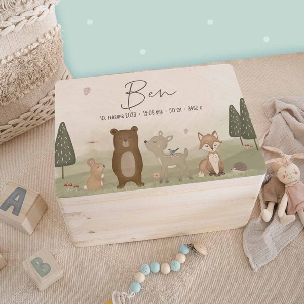 Personalized memory box baby forest - memory box personalized - gift for birth - gift baby - baptism gift hellomini