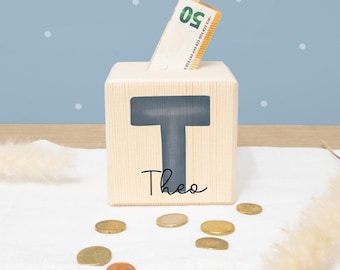 Personalized wooden money box "Letter" - Birthday gift - Back to school gift - Wooden baby money box - Birth - hellomini
