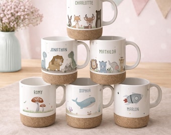 Tazza personalizzata con base in sughero per bambini, tazza per bambini con stampa personalizzata, tazza per bambini con nome, regalo di compleanno, hellomini