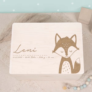 Personalized memory box for baby "Fox", wooden box with engraved name, memory box for children, gift for birth, baptism