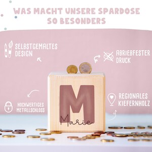 Personalized wooden money box "Letter" - Birthday gift - Back to school gift - Wooden baby money box - Birth - hellomini image 6