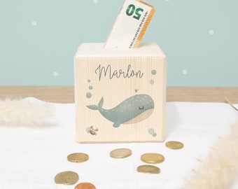 Personalized wooden whale money box - personalized piggy bank - child money box - baby gift for birth - wooden money box - hellomini