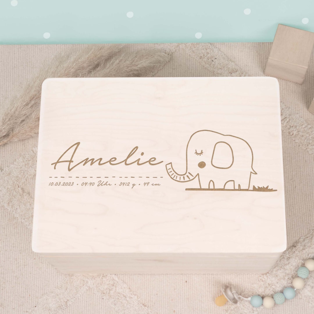 Personalized Wooden Baby Keepsake Box With Engraved Name, Storage Box ...