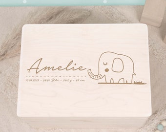 Scatola dei ricordi personalizzata per bambino in legno, scatola di legno con nome inciso, regalo per bambini per nascita, battesimo, elefante
