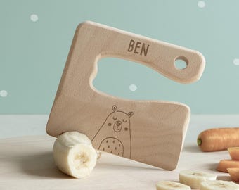 Montessori Kindermesser personalisiert Tier-Motive- Holzmesser für kleine Kinder - Taufgeschenk Kind - 1. Geburtstag - Geschenk zur Geburt
