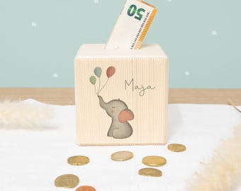 Spaarpot voor kinderen, spaarvarken van hout met olifantdesign