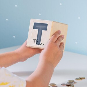 Personalized wooden money box "Letter" - Birthday gift - Back to school gift - Wooden baby money box - Birth - hellomini image 5