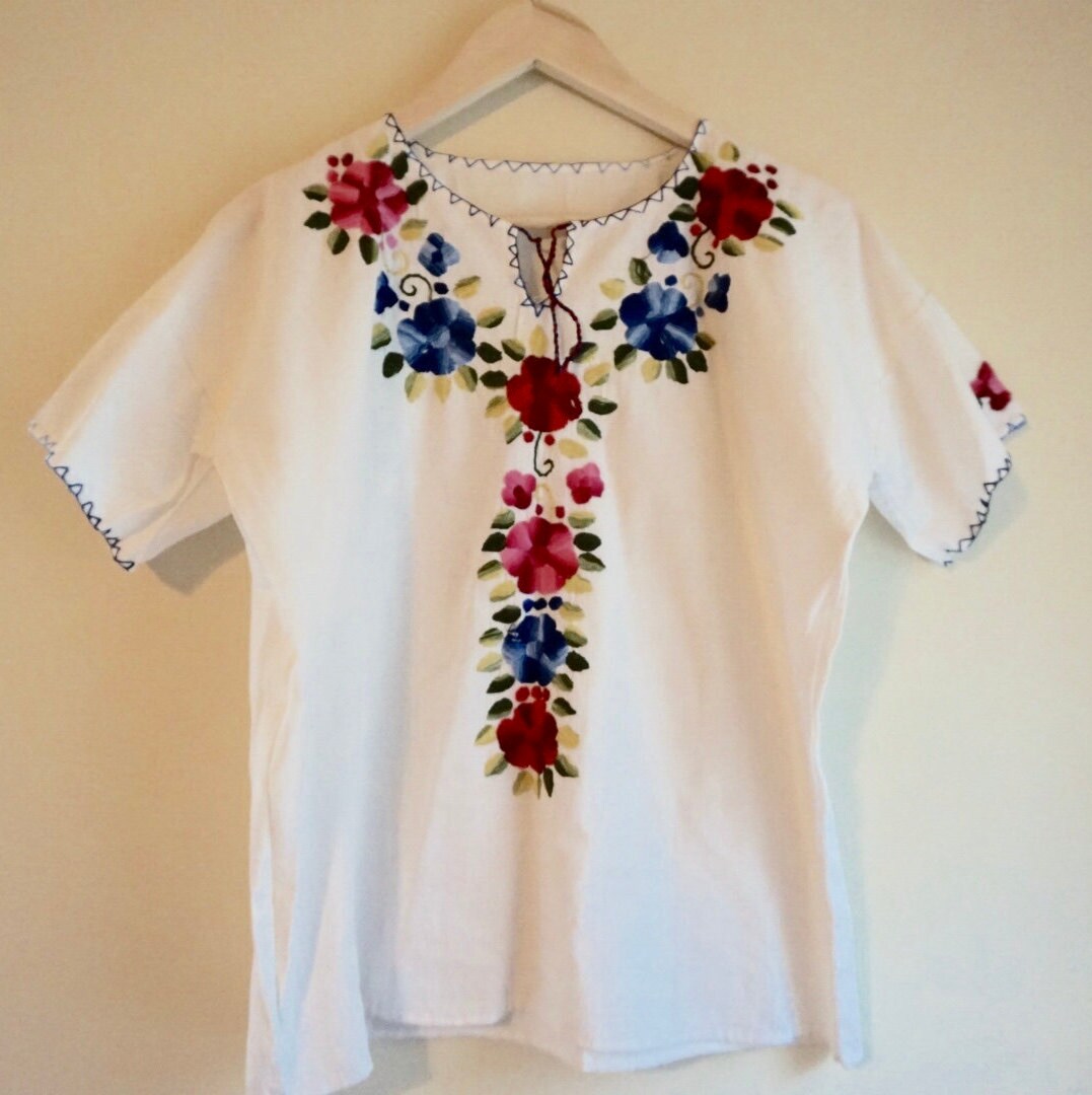 Hand Embroidered Mexican Blouse Multi Color Etsy