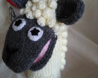 Hand knitted children's sheep glove puppet