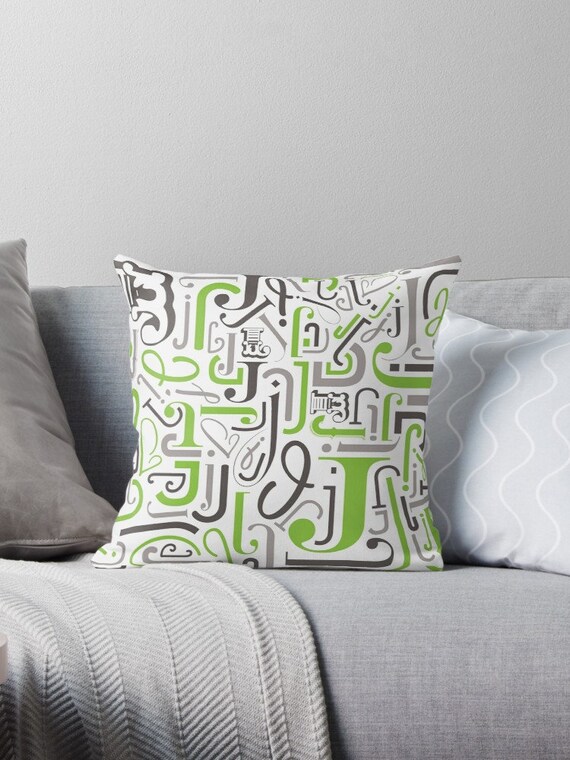 Alphabet Pillow Case Letter Jj in Apple Apple green initial pillow. Monogram