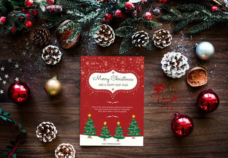 Printable Christmas Card Red Non Photo Christmas Card That Etsy
