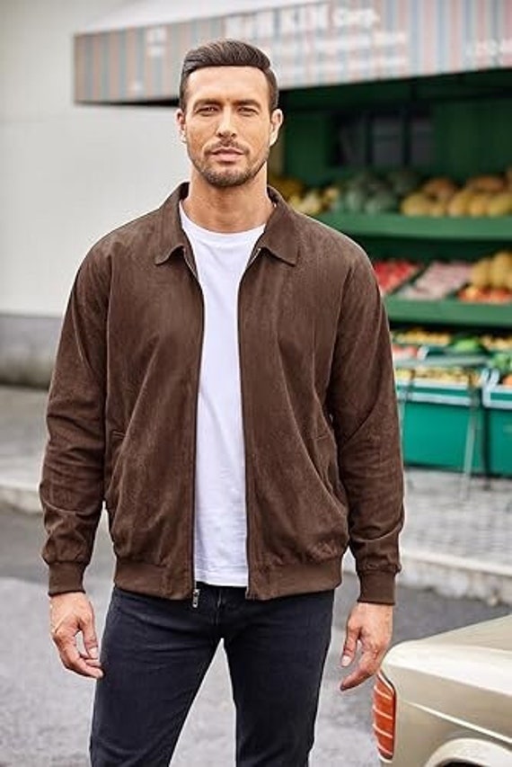 Mens faux suede bomber jacket sales