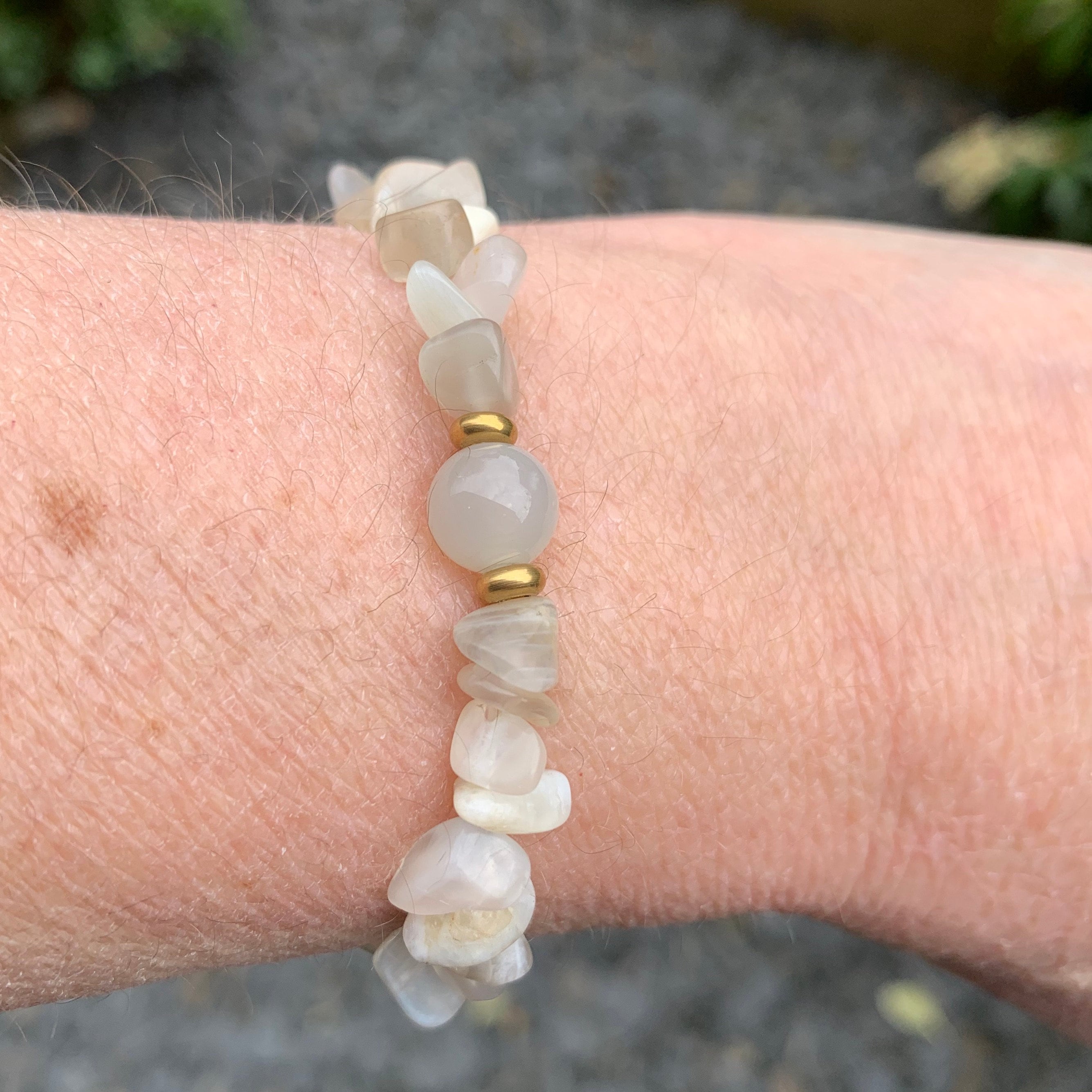 Moonstone Chip Bracelet with 8mm accent bead Etsy