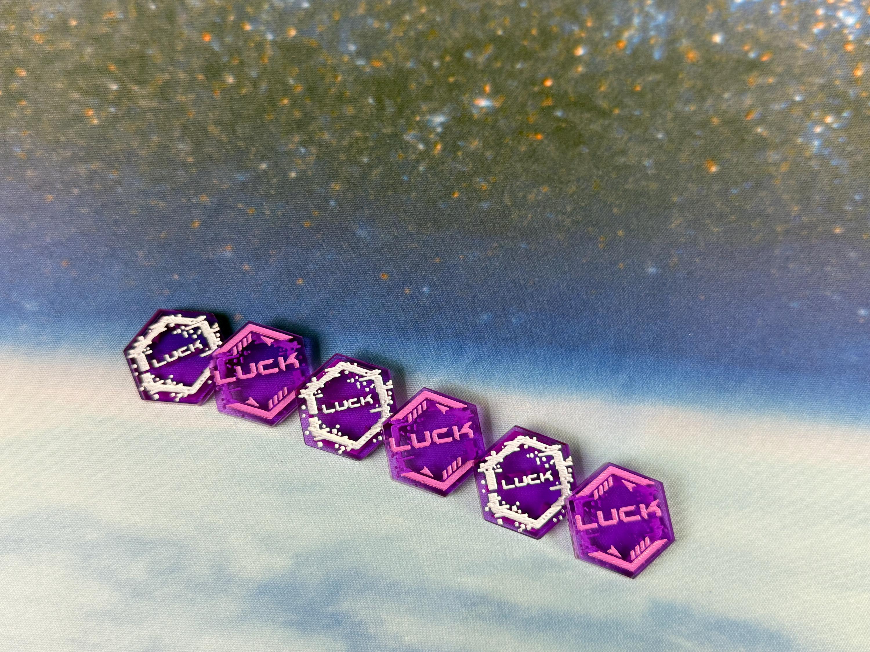 Luck Tokens Double Sided in a set of 6 for use with Cyberpunk RCZ