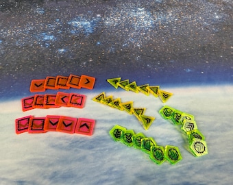 Action Tokens Double Sided in a set of 39 for use with Cyberpunk RCZ