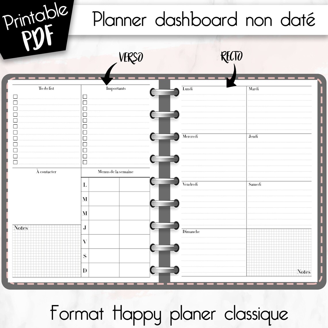 Printable classic happy planner undated dashboard planner Etsy