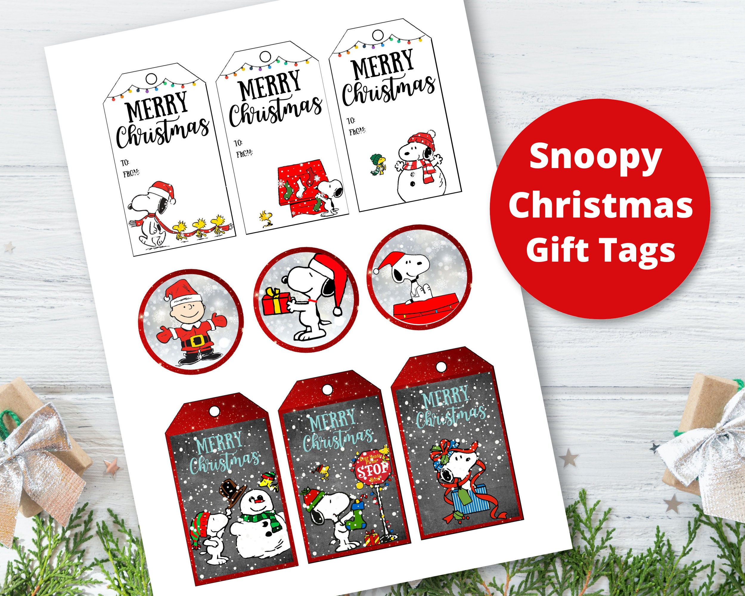 snoopy christmas gift tags - etsy canada