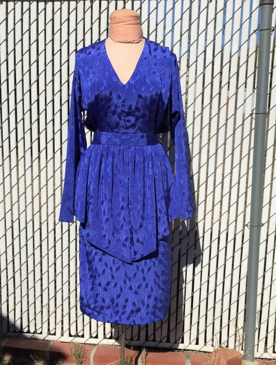 Royal Blue 1980's Two-Piece Peplum Dress