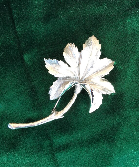 Vintage Coro Pegasus  large silvertone leaf pin - image 3