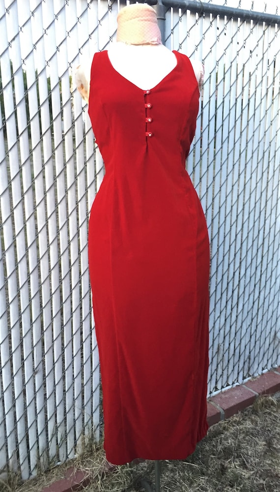 1980's Red Velvet Maxi Dress