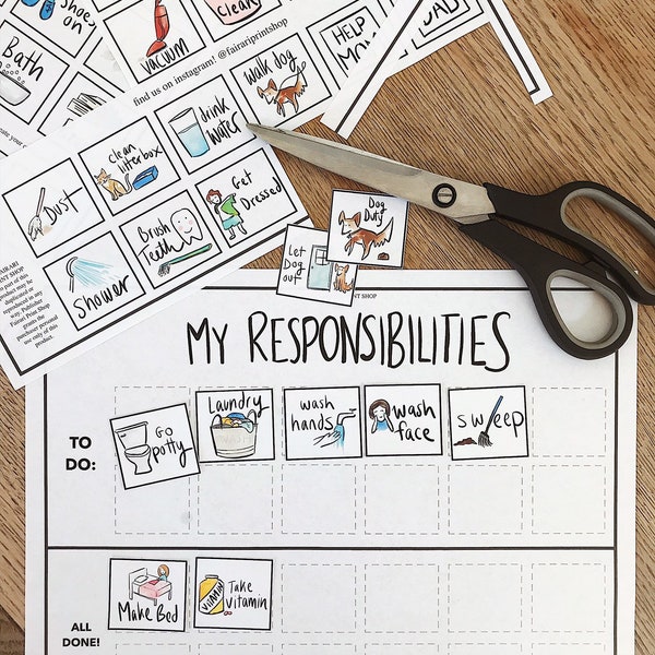 Responsibility Chore Chart, Printable Daily Routine for Kids