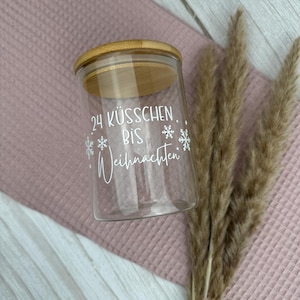 24 Küsschen Adventskalender Naschglas Süßigkeiten Glas mit Spruch kleines Mitbringsel Kleinigkeit Geschenk für Eltern Kinder beste Freunde