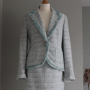 Jaeger - Baby blauw Tweed jas rok pak Matching