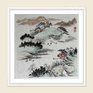 Playing in the Spring--traditional Chinese ink painting watercolor landscape  home office wall decoration antique art.