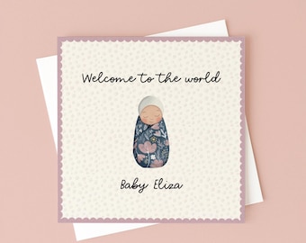 Personalised Floral Baby Name Card – Welcome New Arrival Keepsake