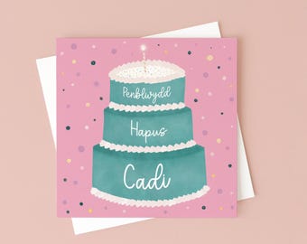 Penblwydd Hapus Personalised Birthday Card | Custom Name