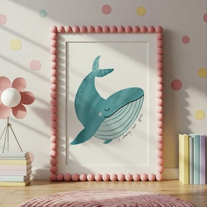 Cute Whale Wall Art Print – Original Illustration – “I Whaley Love You” – Nursery Decor, Coastal Kids Room Artwork, Ocean Animal Gift