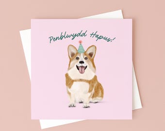 Penblwydd Hapus Corgi Birthday Card