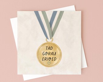 Welsh Father's Day Card – Tad Gorau Erioed Medal Design, Minimalist, Luxury Matte Card