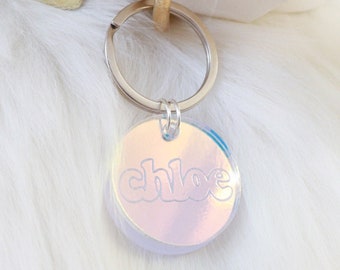 Custom Pet ID Tag for Dogs and Cats | Personalized Hologram Acrylic Name Charm with Personalized Engraved Tag | Engraved Dog Tag or Cat Tag