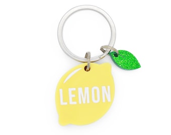 Glitter Green Acrylic /'Main Squeeze/' Personalized Lemon Pet ID Charm in Pastel Yellow Custom Dog Tag /& Cat Tag