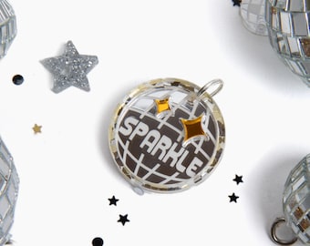 Custom Pet Tag for Dogs & Cats | Personalized Disco Ball Pet Tag in Glitter Mirror Acrylic | Custom Disco ball Dog Tag for Collar + Cat Tag