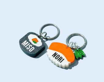 Custom Pet Tag for Dogs and Cats | Personalized Sushi Pet ID Tag in Acrylic | Engraved Sushi Dog Tag and Cat Tag | Sushi Dog Tag + Cat Tag