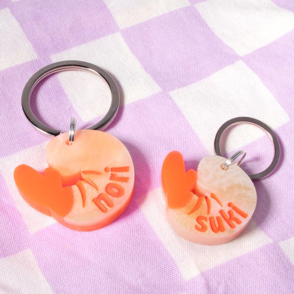 Custom Pet Tag for Dogs and Cats | Personalized Shrimp Pet Tag in Yellow Orange Acrylic | Engraved Dog Tag or Cat Tag