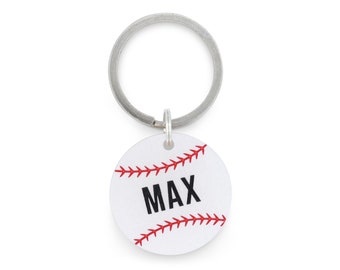 Custom Pet Tag for Dogs and Cats | Personalized Baseball Pet ID Tag in White Red Acrylic | Engraved Sports Baseball Dog Tag Cat Tag