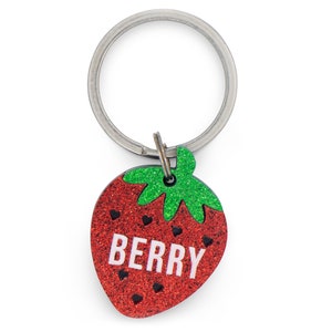 Custom Pet Tag for Dogs and Cats | Berry Special Personalized Summer Strawberry Pet ID Tag in Acrylic | Engraved Dog Tag or Cat Tag