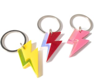 Custom Pet Tag for Dogs | Personalized Lightning Bolt Pet Tag in Red Hologram Yellow Pink Acrylic | Engraved Bowie Dog Tag Bowie Cat Tag