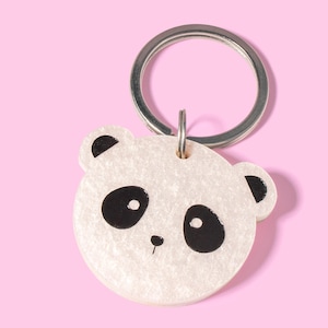 Custom Pet Tag for Dogs and Cats | Personalized Panda Pet Tag in Glitter White Black Acrylic | Engraved Dog Tag or Cat Tag
