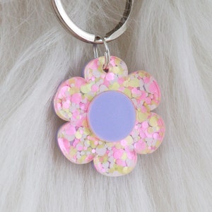 Custom Pet Tag for Dogs and Cats | Personalized Flower Pet ID Tag in Polkadot Pink Yellow | Engraved Dog Tag or Cat Tag