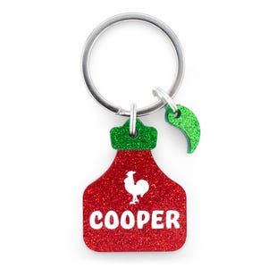 Custom Pet Tag for Dogs and Cats | Hot Stuff Personalized Sriracha Spicy Hot Sauce Pet ID Tag in Acrylic n Pepper Charm | Engraved Dog Tag