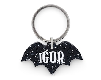 Placa de identificación personalizada para perros y gatos / Placa de identificación personalizada de murciélago de Halloween en acrílico negro brillante / Placa de identificación de murciélago de Halloween para gatos / Placa de identificación de murciélago para mascotas