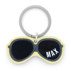 Custom Pet Tag for Dogs and Cats - Personalized Summer Sunglasses Name Tag in Black and Yellow Acrylic