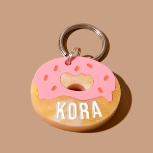 Custom Doughnut Pet Tag for Dogs and Cats | Personalized Donut Pet ID Tag in Pink Blue Acrylic | Engraved Donut Dog Tag Cat Tag