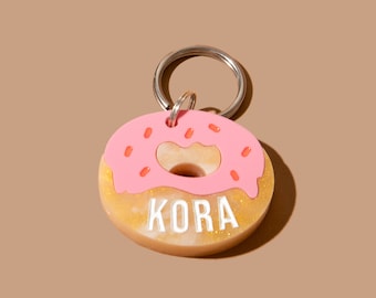 Placa de identificación personalizada con forma de dona para perros y gatos / Placa de identificación personalizada con forma de dona en acrílico rosa y azul / Placa de identificación grabada con forma de dona para perros y gatos