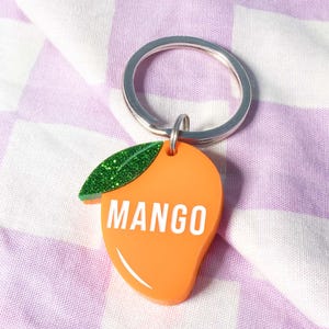 Custom Summer Pet Tag for Dogs and Cats | Personalized Mango Pet ID Tag in Orange Green Acrylic | Engraved Mango Dog Tag and Mango Cat Tag